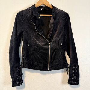 Free‎ People Lacey Corset Velvet Lace Up Moto Jacket Size Small